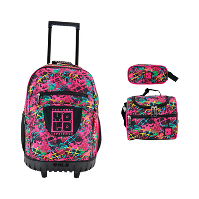 Combo YOLO Grafiti Rosa (Maleta 20 pulgadas, Lonchera y Cartuchera)