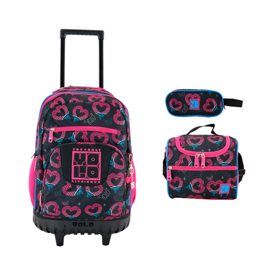 Combo YOLO Corazon Negro (Maleta 20 pulgadas, Lonchera y Cartuchera)