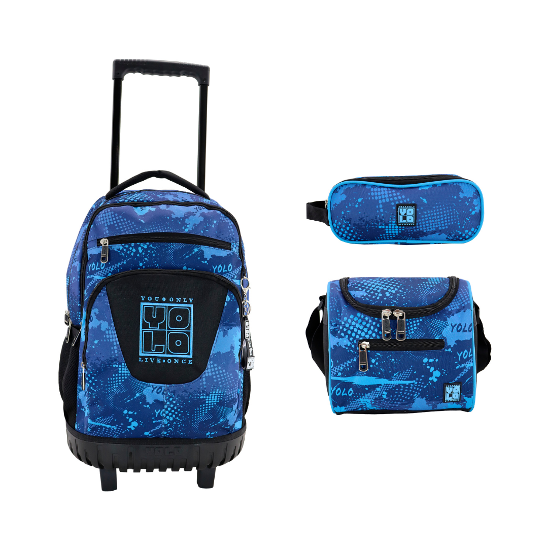 Combo YOLO Azul (Maleta 20 pulgadas, Lonchera y Cartuchera)