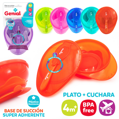 Plato + cuchara con base de succión