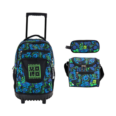 Combo YOLO Verde (Maleta 20 pulgadas, Lonchera y Cartuchera)