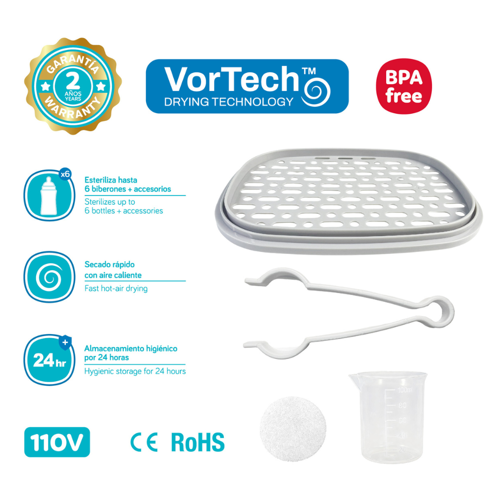 Esterilizador y Secador para Biberones - Con Tecnología Vortech para Rápido Secado de Biberones