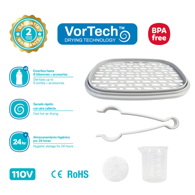 Esterilizador y Secador para Biberones - Con Tecnología Vortech para Rápido Secado de Biberones