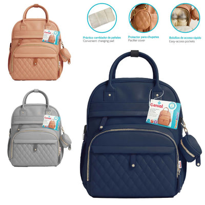 Mochila Pañalera de Cuerina - Incluye cambiador y protector de chupetes